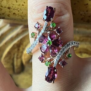 Natural Wine Garnet Sterling Silver Cocktail Ring Size 6
